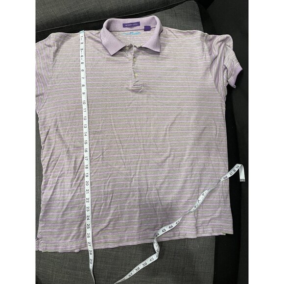 Alan Flusser Lavender Golf Shirt with Green Horizontal Pinstripes Sz L - Picture 4 of 9